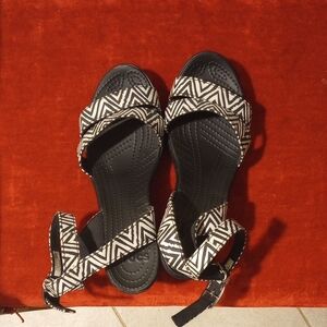 CROCS Black and White Patterned Sandals